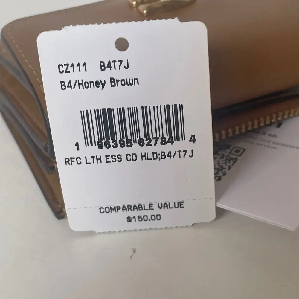 Coach Essential Card Holder Honey Brown Leather ID Case Small CZ111